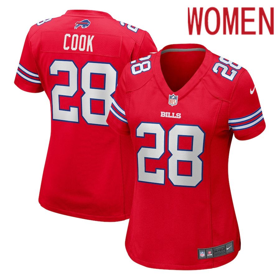 Women Buffalo Bills 28 James Cook Nike Red Player NFL Jersey